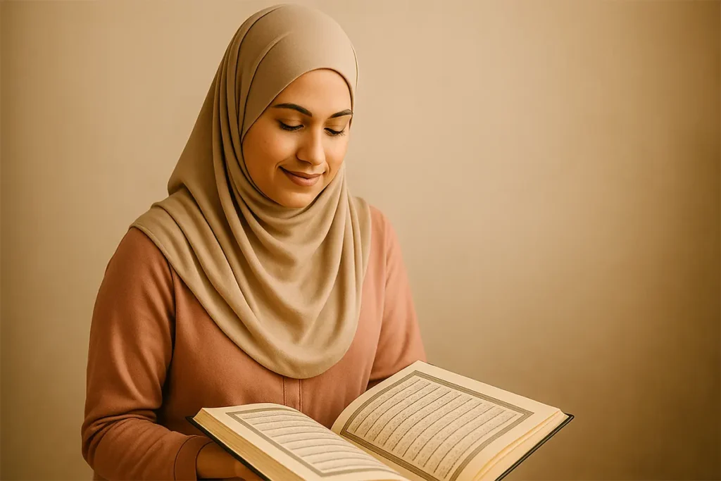 Ein aufgeschlagener Qur’an mit sanftem Licht – Symbol für göttliche Führung, Wissen und Frieden im Islam.